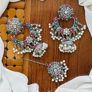 Elegant Silver and Red Chandelier Earrings